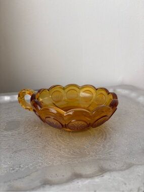 Amber Pressed Glass Console Bowl with Handle